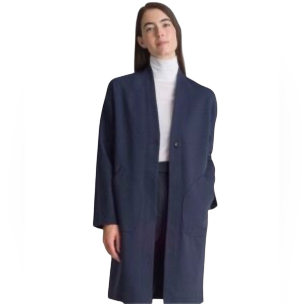 Kit and Ace Blue Cardigan Longline Jacket Minimalist Design